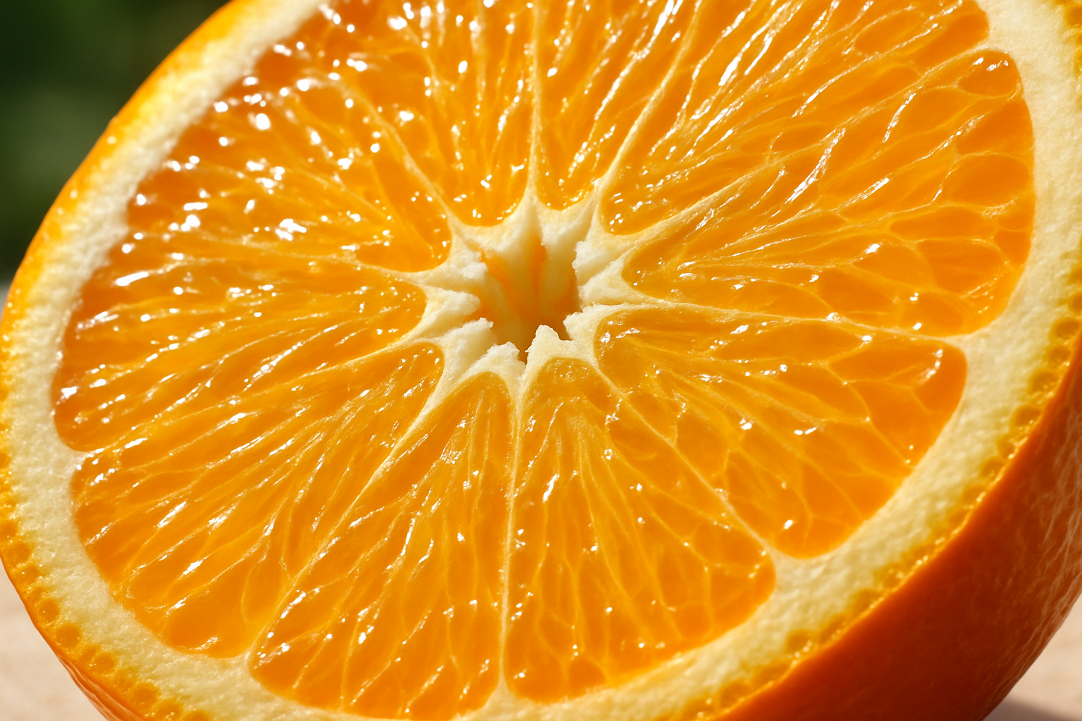 closeup photo of a sliced orange in bright daylight