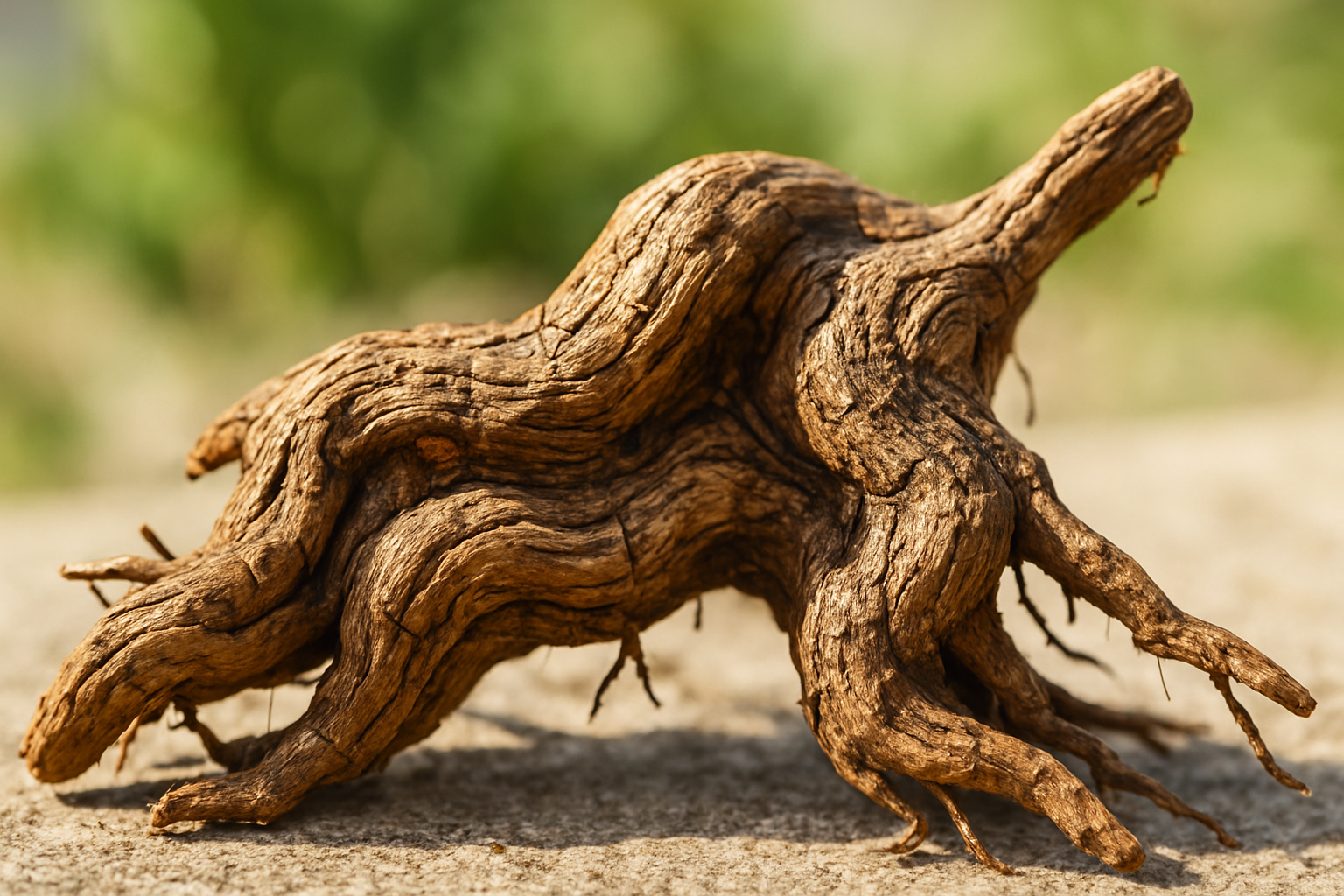 closeup photo of an eleuthero root in bright daylight