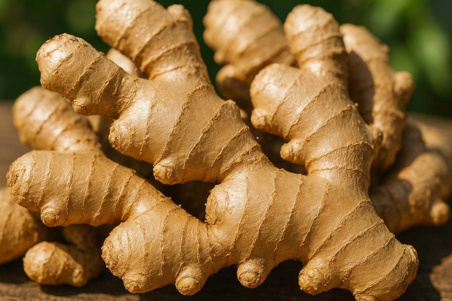 closeup photo of ginger roots in bright daylight