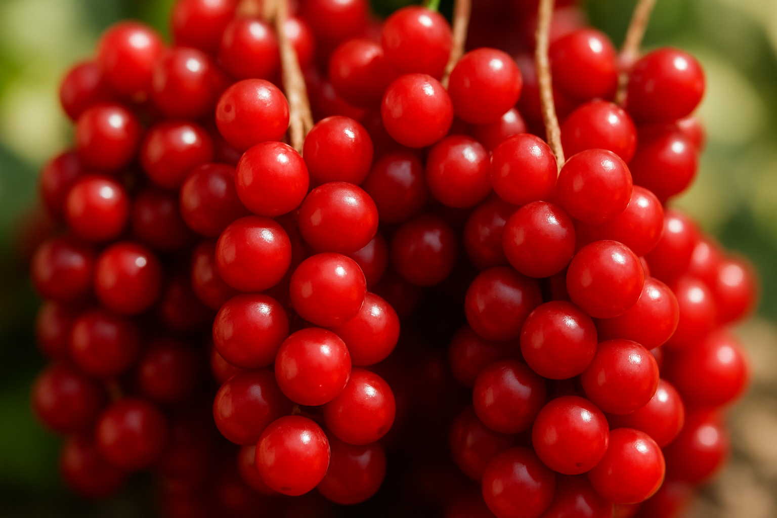 closeup photo of schisandra berries in bright daylight